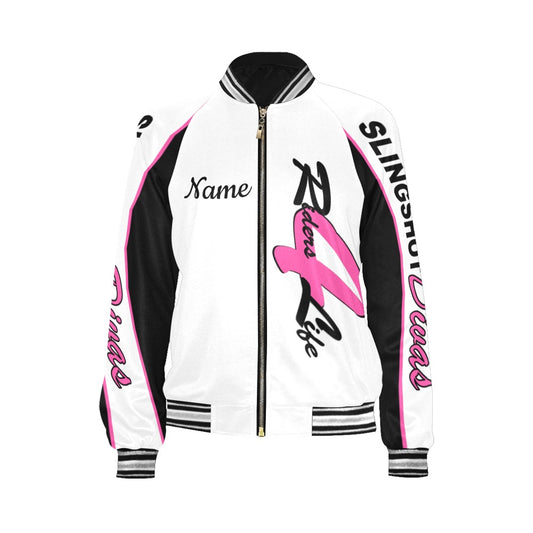 R4L Slingshot Divas Rhinestone Logo Varsity Style Jacket Wht (Matching leggings sold separately)