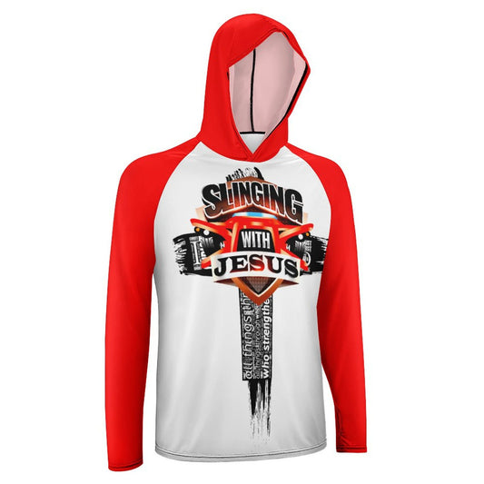 Slinging for Jesus Long Sleeve Sun Protection Hoodie - Red