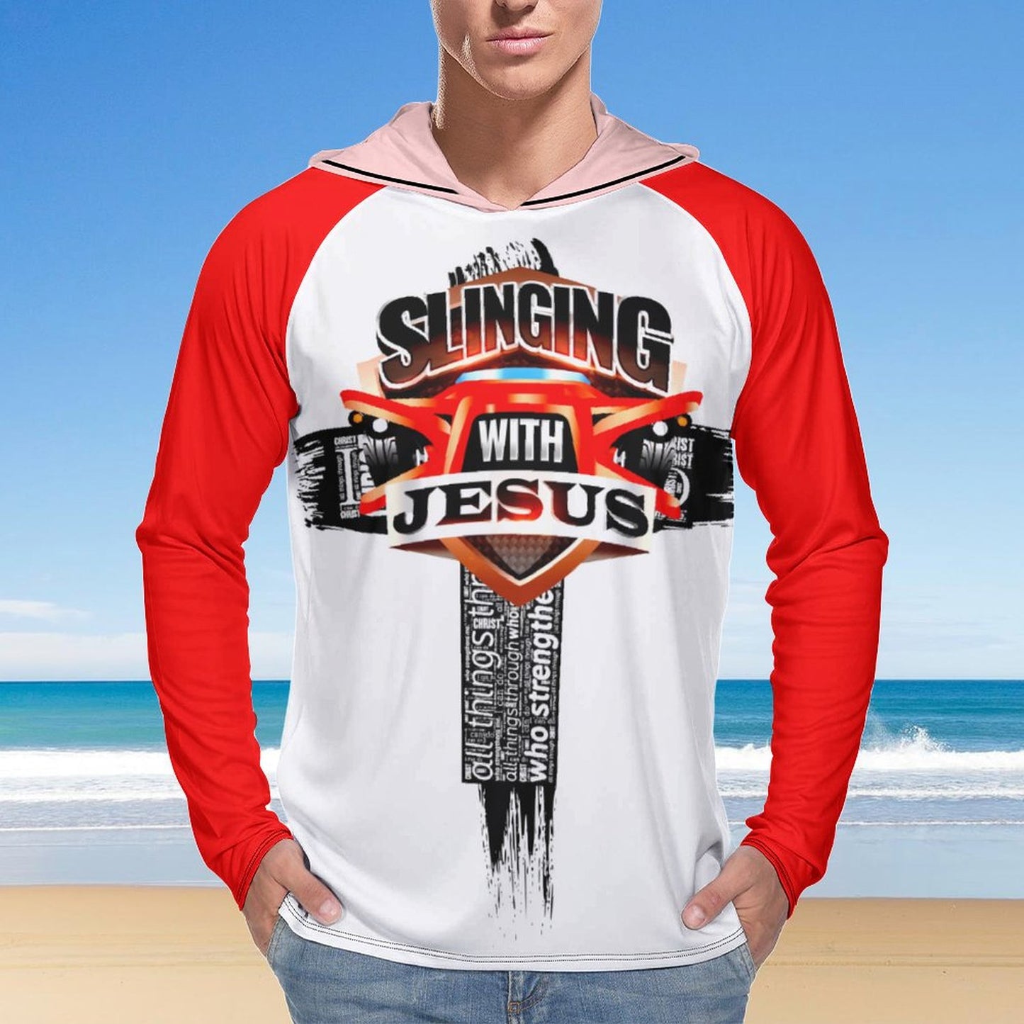 Slinging for Jesus Long Sleeve Sun Protection Hoodie - Red