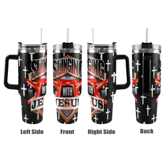 R4L Slinging with Jesus 40oz Stainless Steel Stanley Mug 40oz Tumbler with Black Handle
