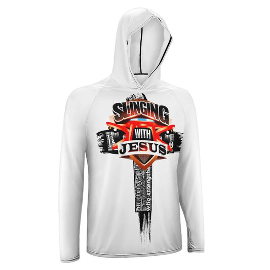 Slinging for Jesus Long Sleeve Sun Protection Hoodie - White