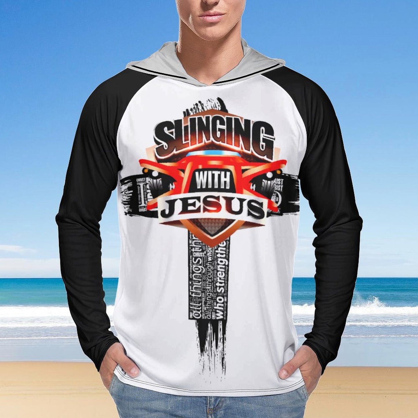Slinging for Jesus Long Sleeve Sun Protection Hoodie - Blk
