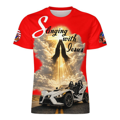 R4L Slinging with Jesus Praying Hands 2 Ice Silk Tee Red