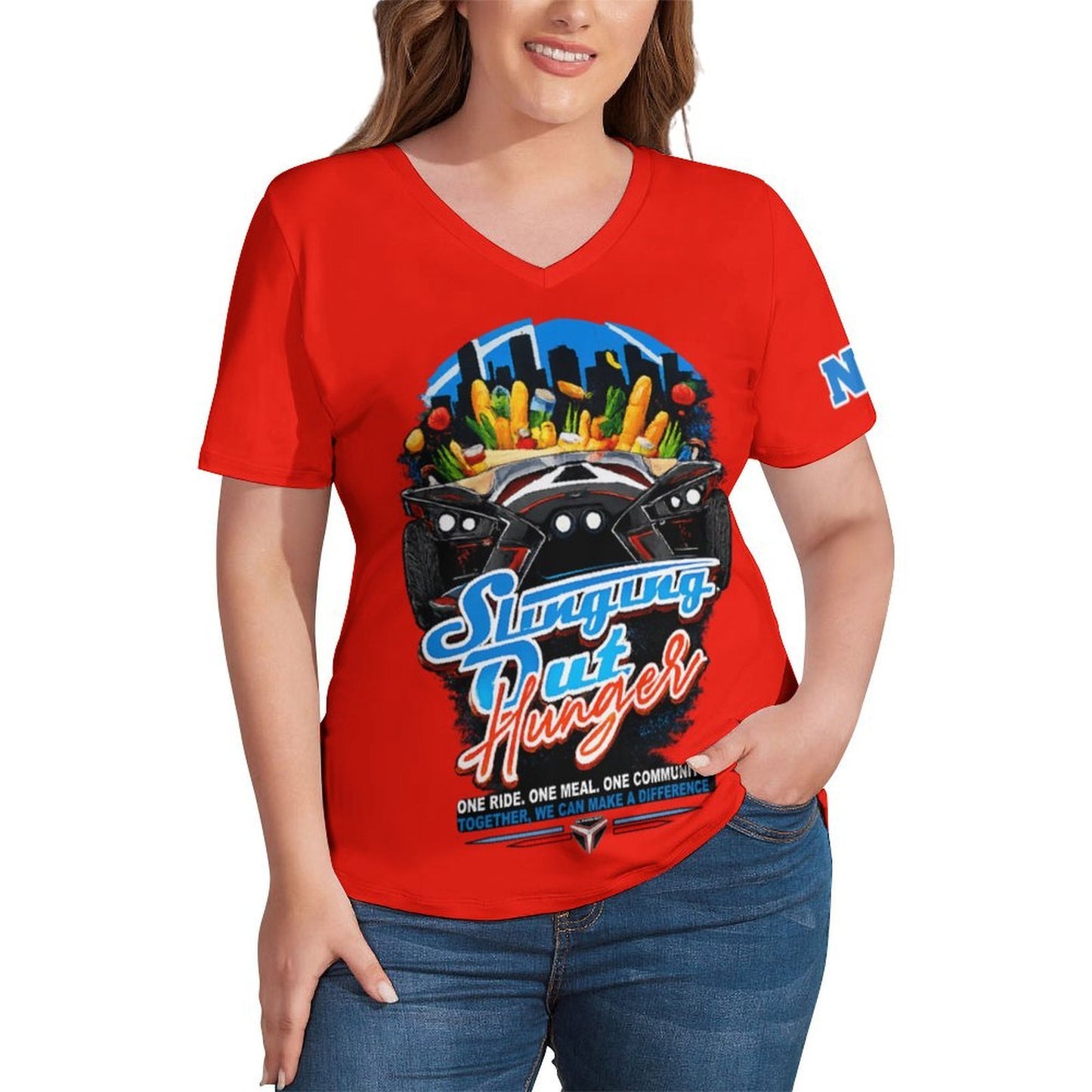 R4L Slinging Out Hunger Women's Ice Silk V-Neck T-Shirt - Red