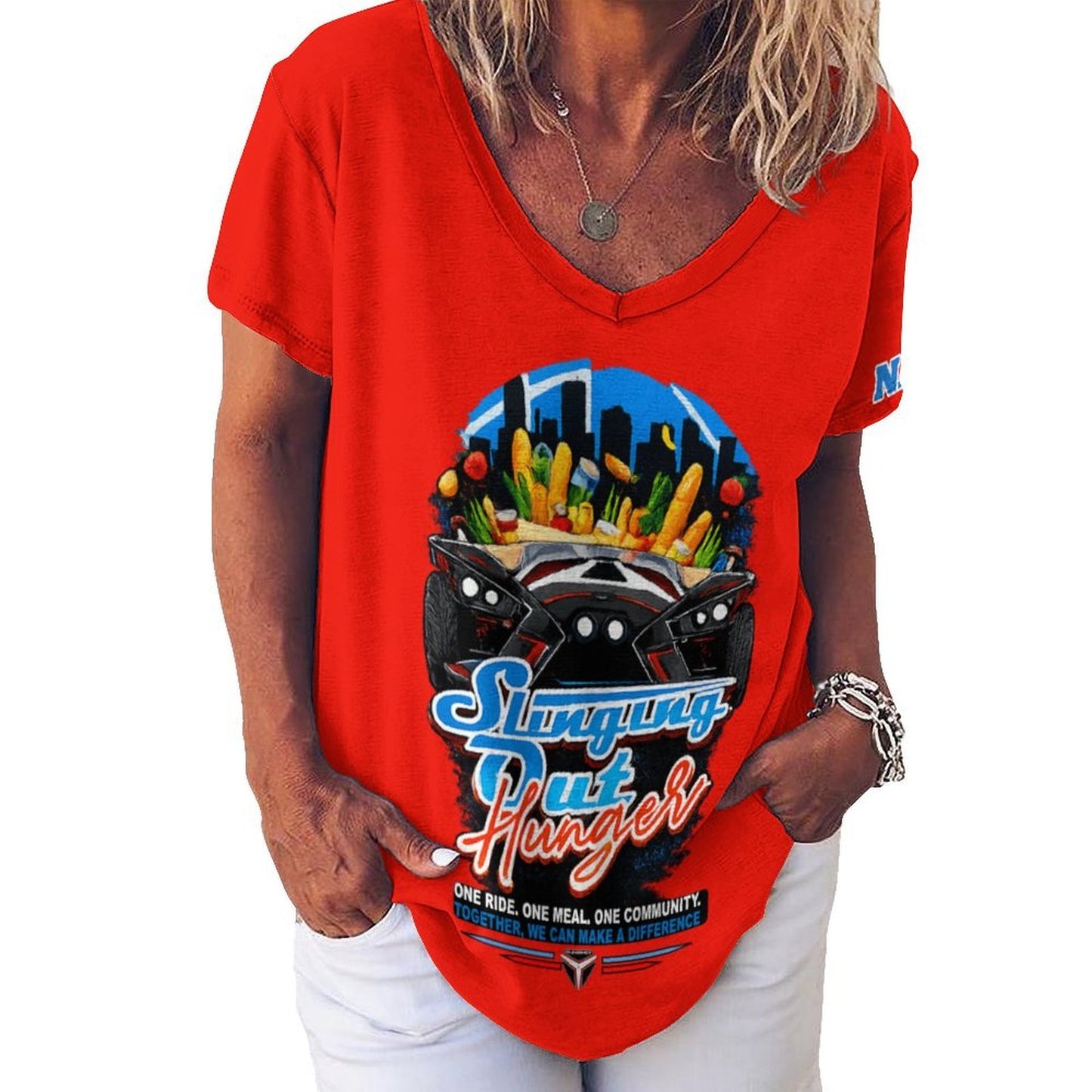 R4L Slinging Out Hunger Women's Ice Silk V-Neck T-Shirt - Red