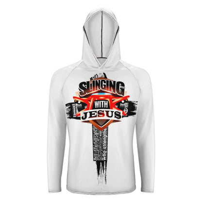 Slinging for Jesus Long Sleeve Sun Protection Hoodie - White