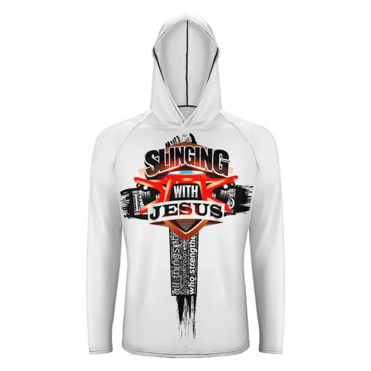 Slinging for Jesus Long Sleeve Sun Protection Hoodie - White