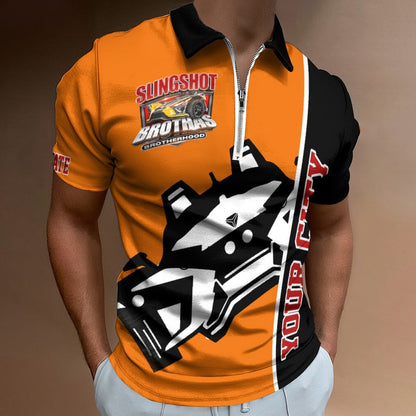 R4L Slingshot Brothas Customizable Short-Sleeve Zip Polo Shirt - 7 Colors - Add your City (Front) and State (Right Sleeve)