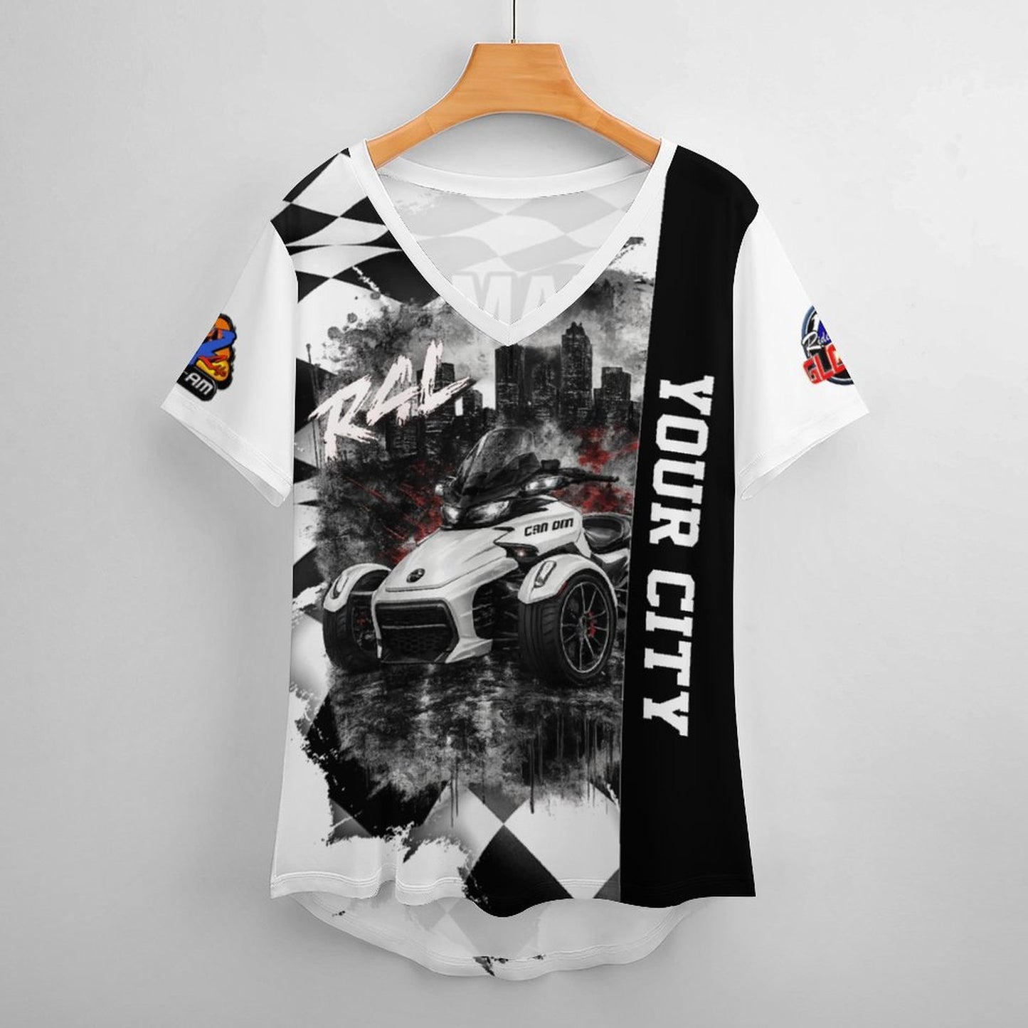 R4L Women's Monochrome Ice Silk V-Neck T-Shirt - Can Am