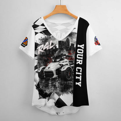 R4L Women's Monochrome Ice Silk V-Neck T-Shirt - Can Am