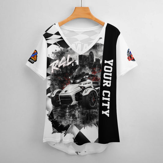 R4L Women's Monochrome Ice Silk V-Neck T-Shirt - Can Am