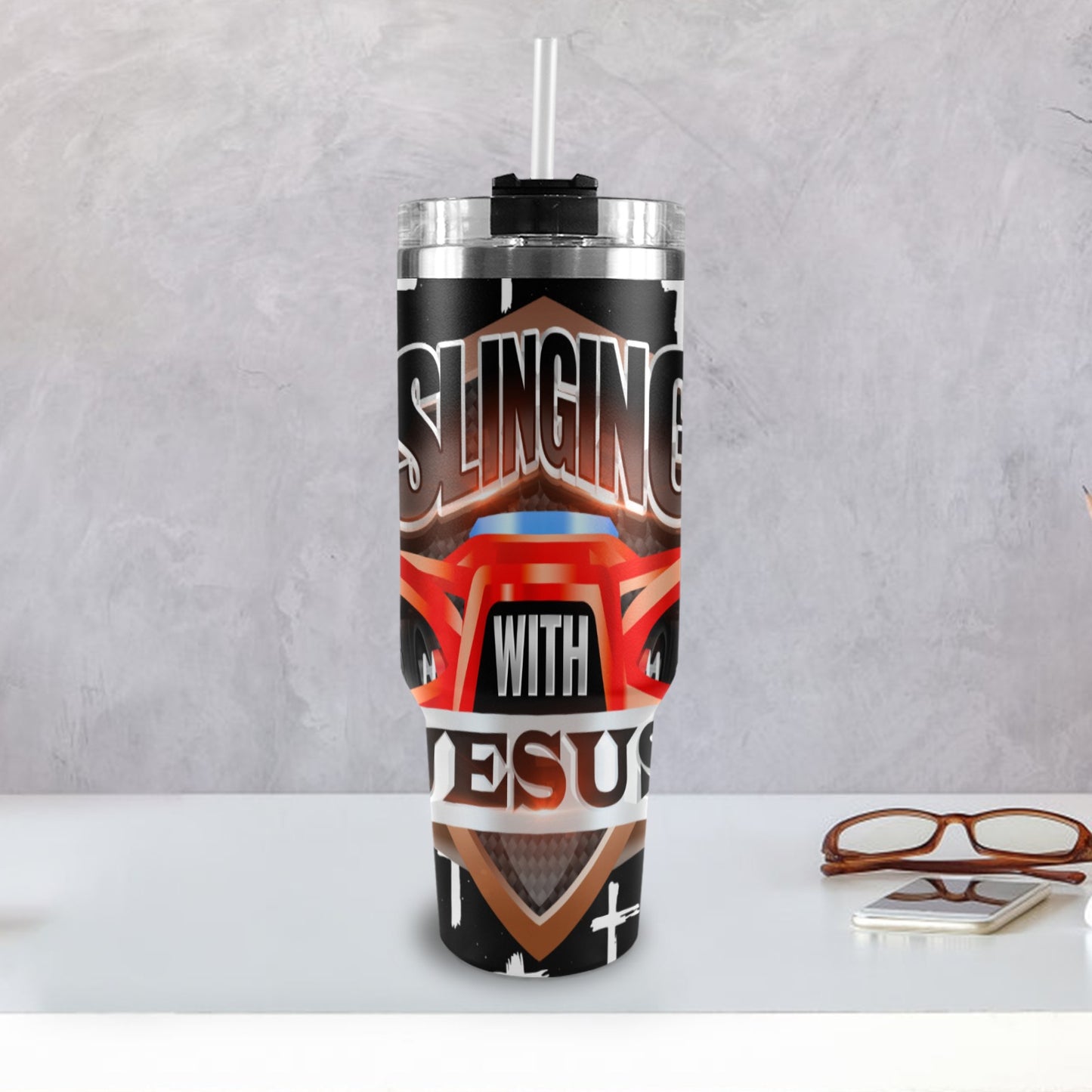R4L Slinging with Jesus 40oz Stainless Steel Stanley Mug 40oz Tumbler with Black Handle