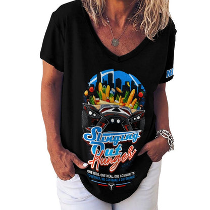 R4L Slinging Out Hunger Women's Ice Silk V-Neck T-Shirt - Blk