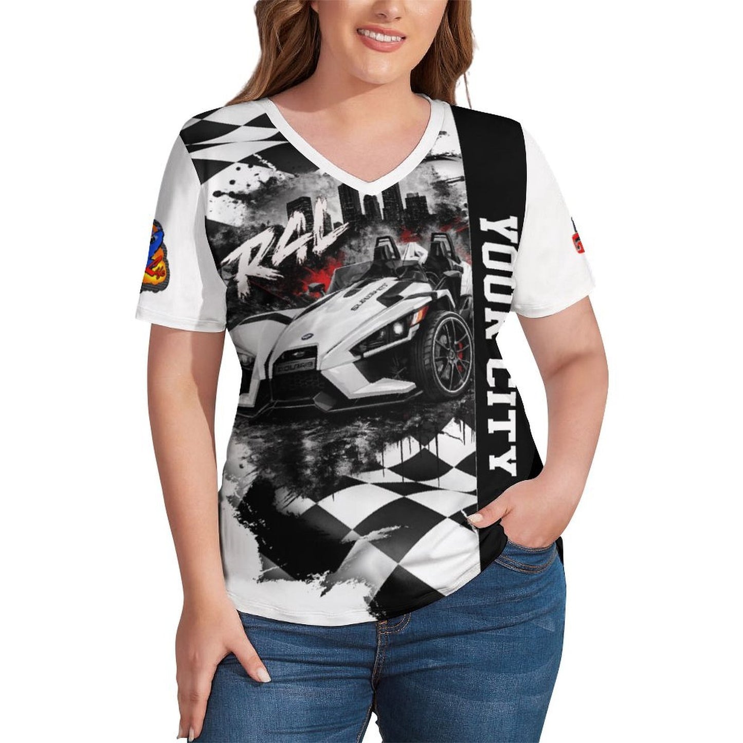 R4L Women's Monochrome Ice Silk V-Neck T-Shirt - Slingshot