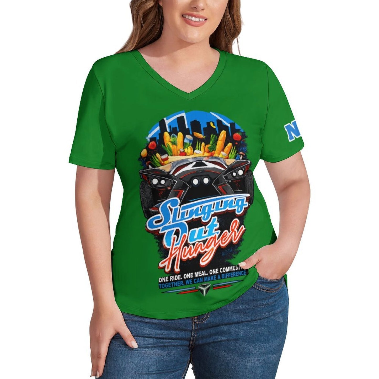 R4L Slinging Out Hunger Women's Ice Silk V-Neck T-Shirt - Grn