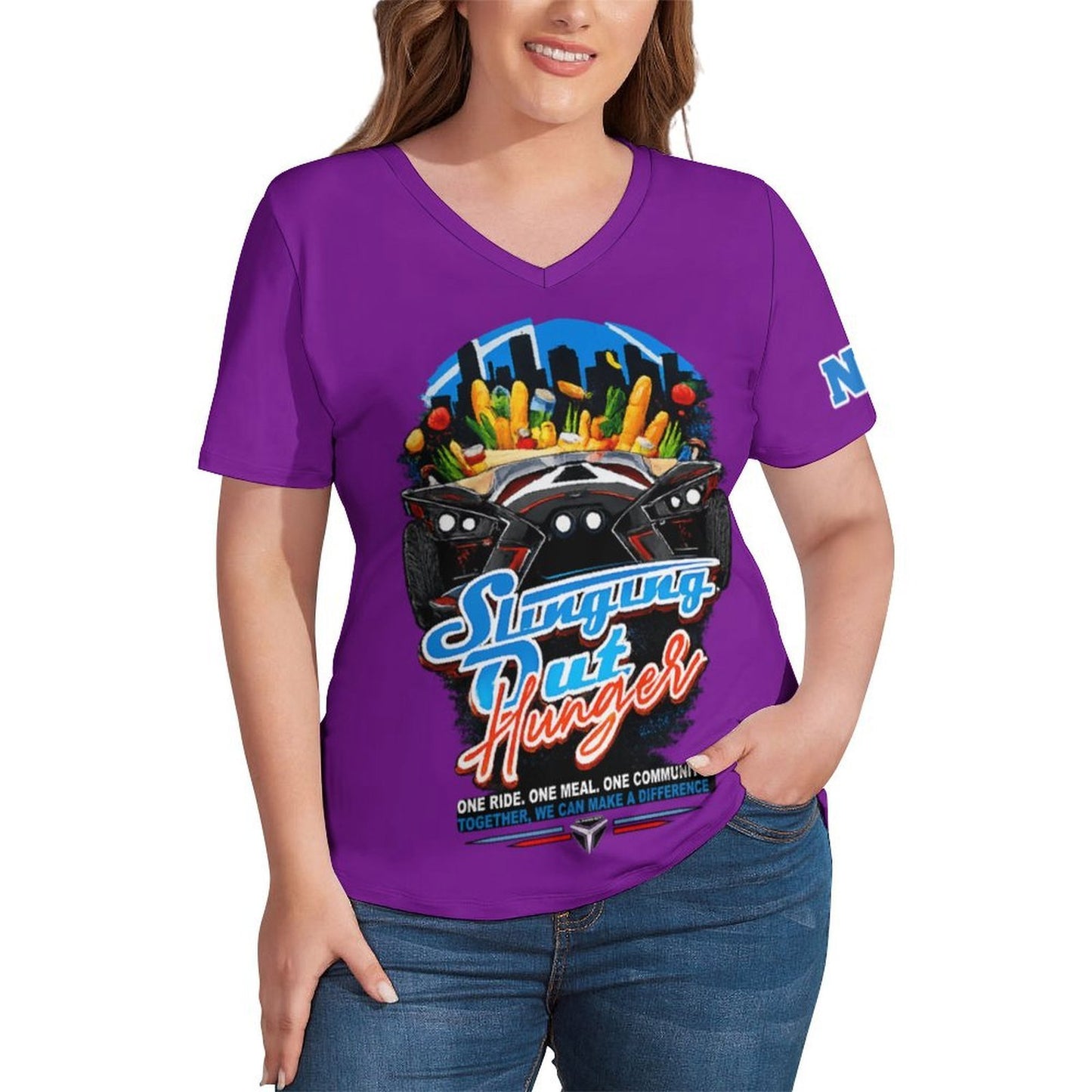 R4L Slinging Out Hunger Women's Ice Silk V-Neck T-Shirt - Prple