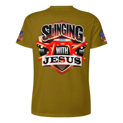 R4L Slinging with Jesus Glowing Cross Ice Silk Tee Gld