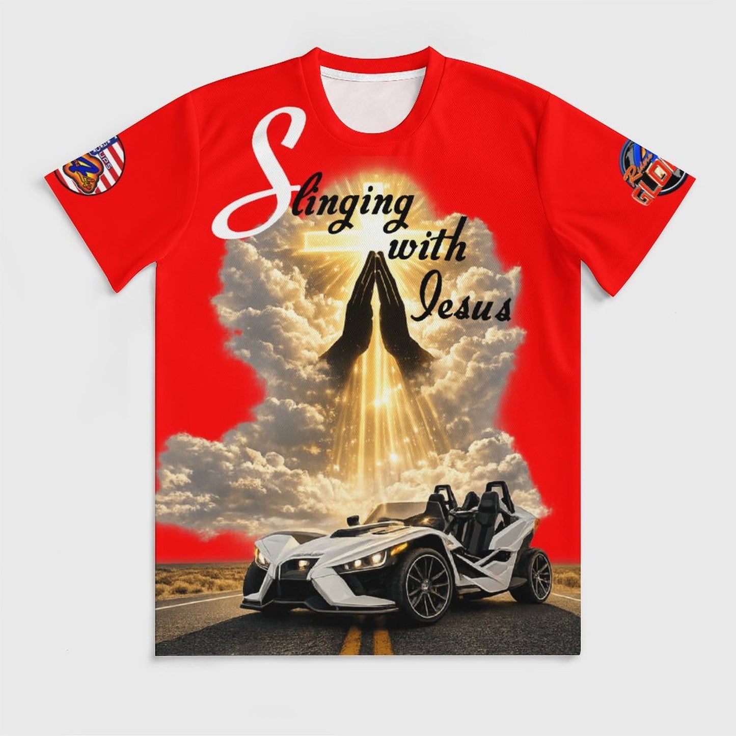 R4L Slinging with Jesus Praying Hands 2 Ice Silk Tee Red
