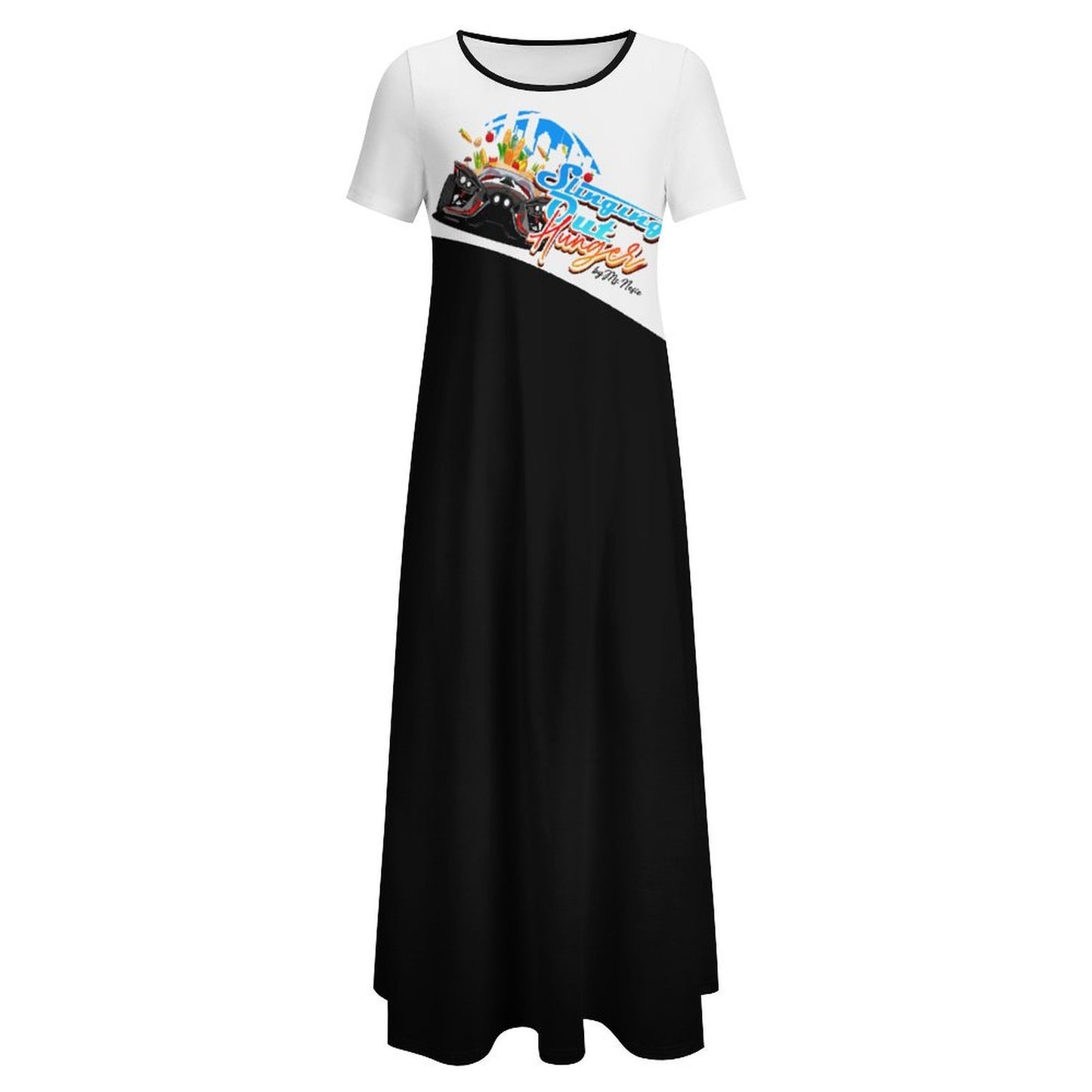 R4L Slinging Out Hunger Short Sleeve Round-Neck Long Dress - Blk