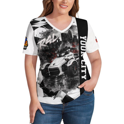 R4L Women's Monochrome Ice Silk V-Neck T-Shirt - Can Am