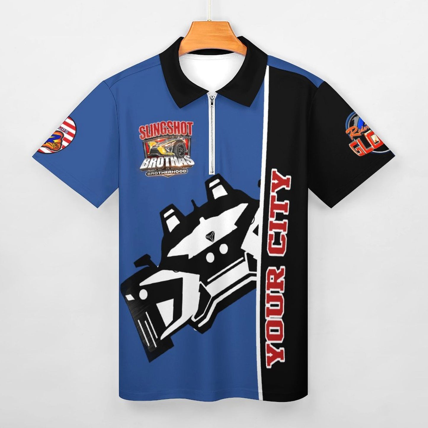 R4L Short-Sleeve Zip Polo Shirt - Blu