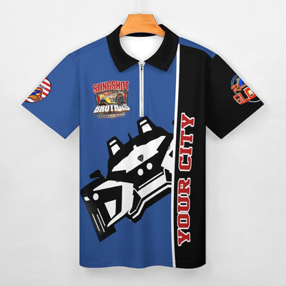 R4L Short-Sleeve Zip Polo Shirt - Blu