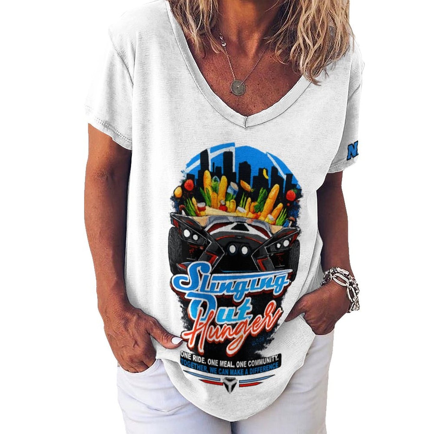 R4L Slinging Out Hunger Women's Ice Silk V-Neck T-Shirt - Wht
