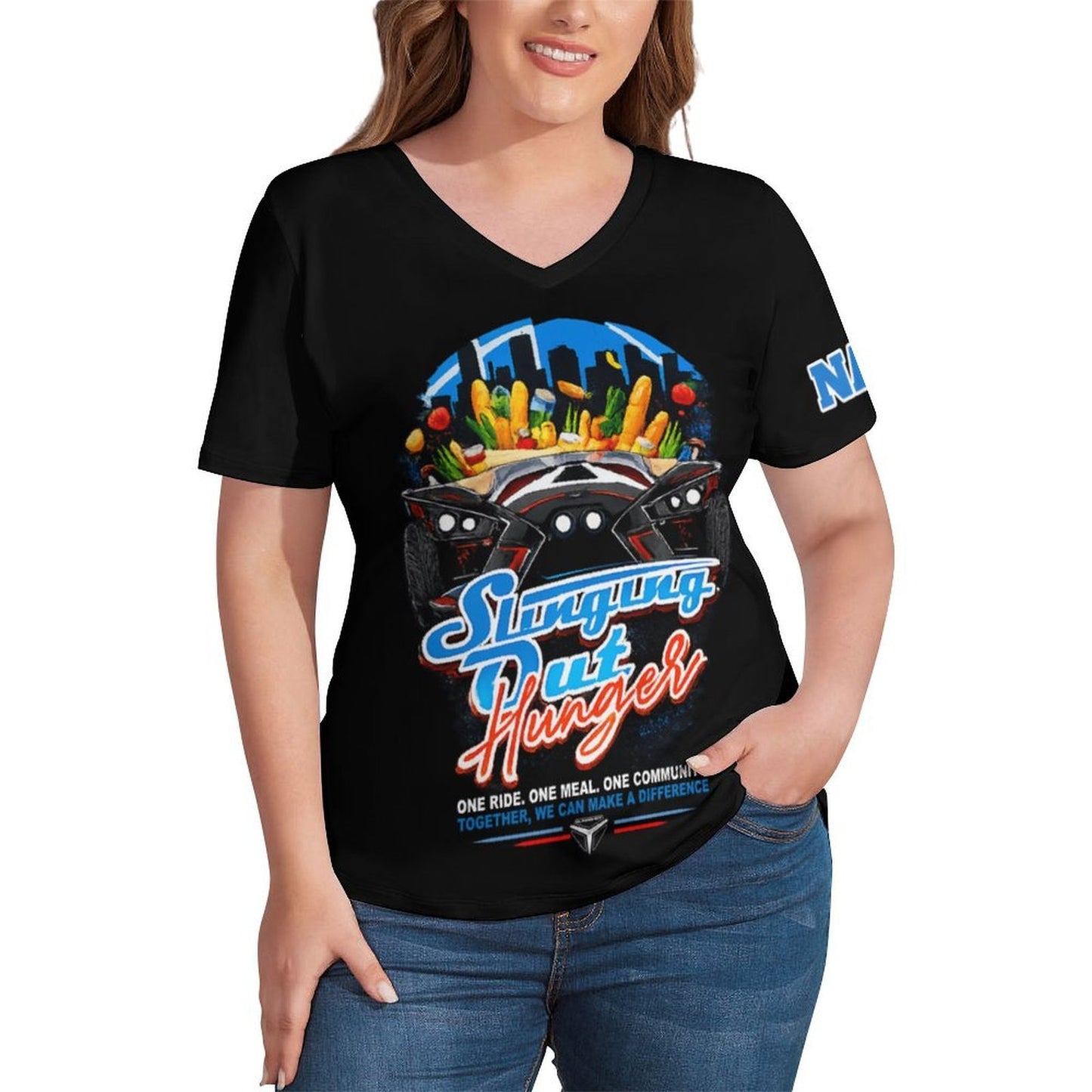 R4L Slinging Out Hunger Women's Ice Silk V-Neck T-Shirt - Blk