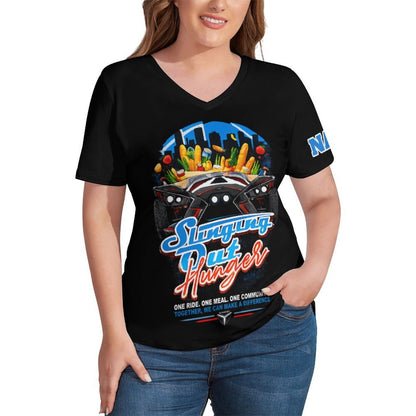 R4L Slinging Out Hunger Women's Ice Silk V-Neck T-Shirt - Blk