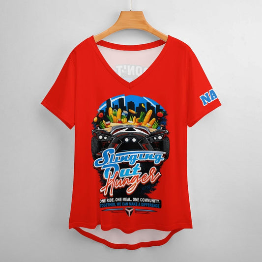 R4L Slinging Out Hunger Women's Ice Silk V-Neck T-Shirt - Red