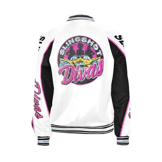 R4L Slingshot Divas Rhinestone Logo Varsity Style Jacket Wht (Matching leggings sold separately)