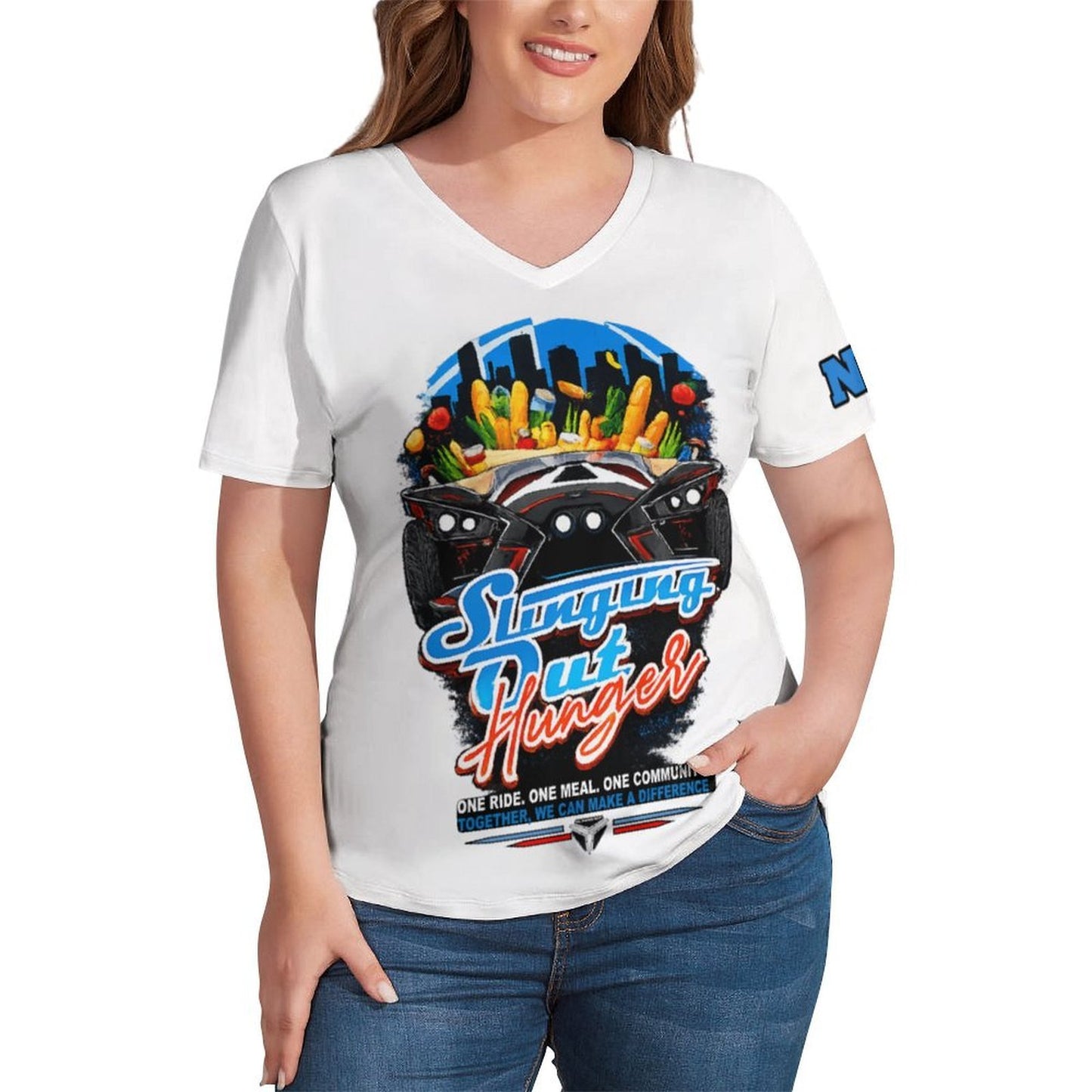 R4L Slinging Out Hunger Women's Ice Silk V-Neck T-Shirt - Wht