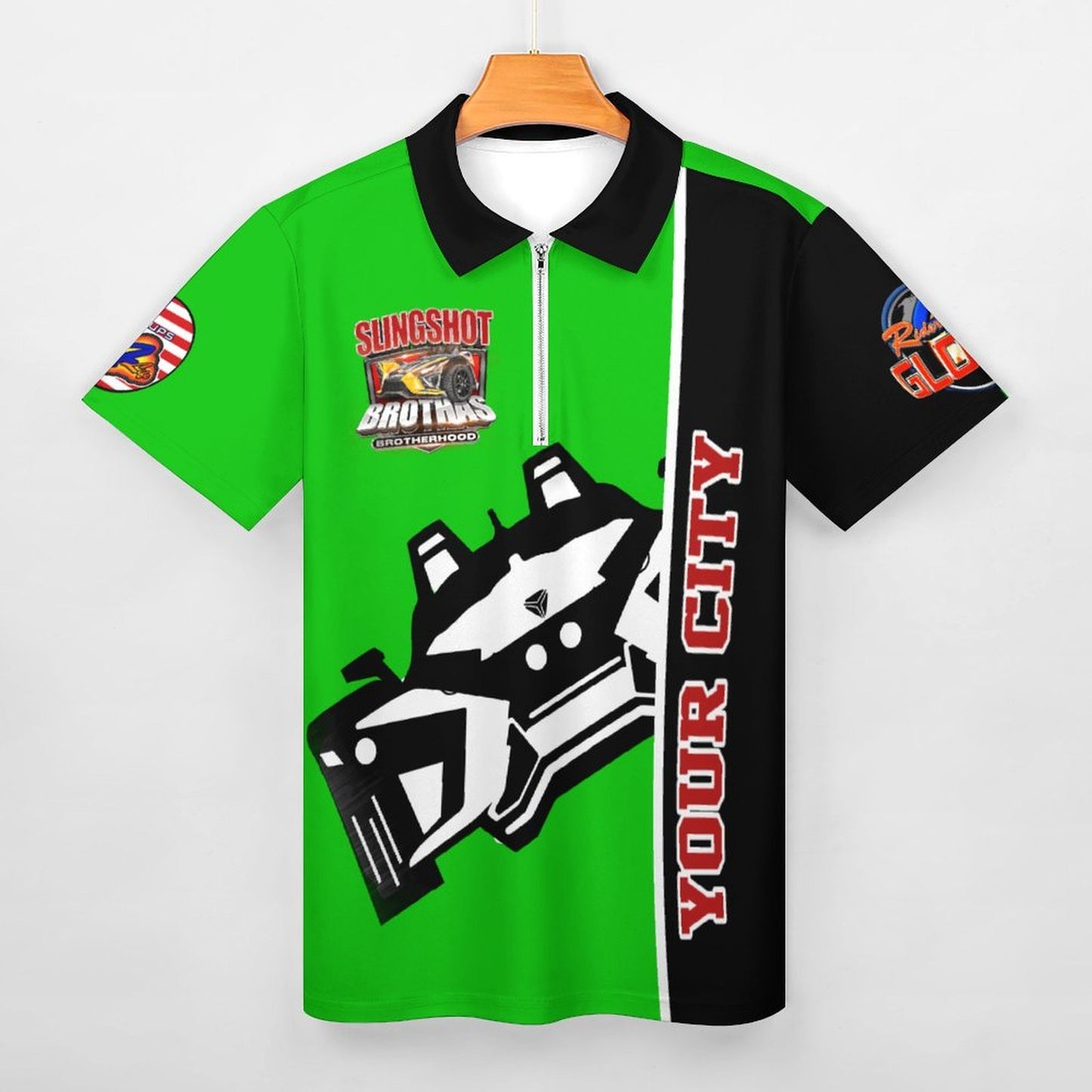 R4L Short-Sleeve Zip Polo Shirt - Grn