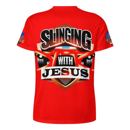 R4L Slinging with Jesus Praying Hands 2 Ice Silk Tee Red