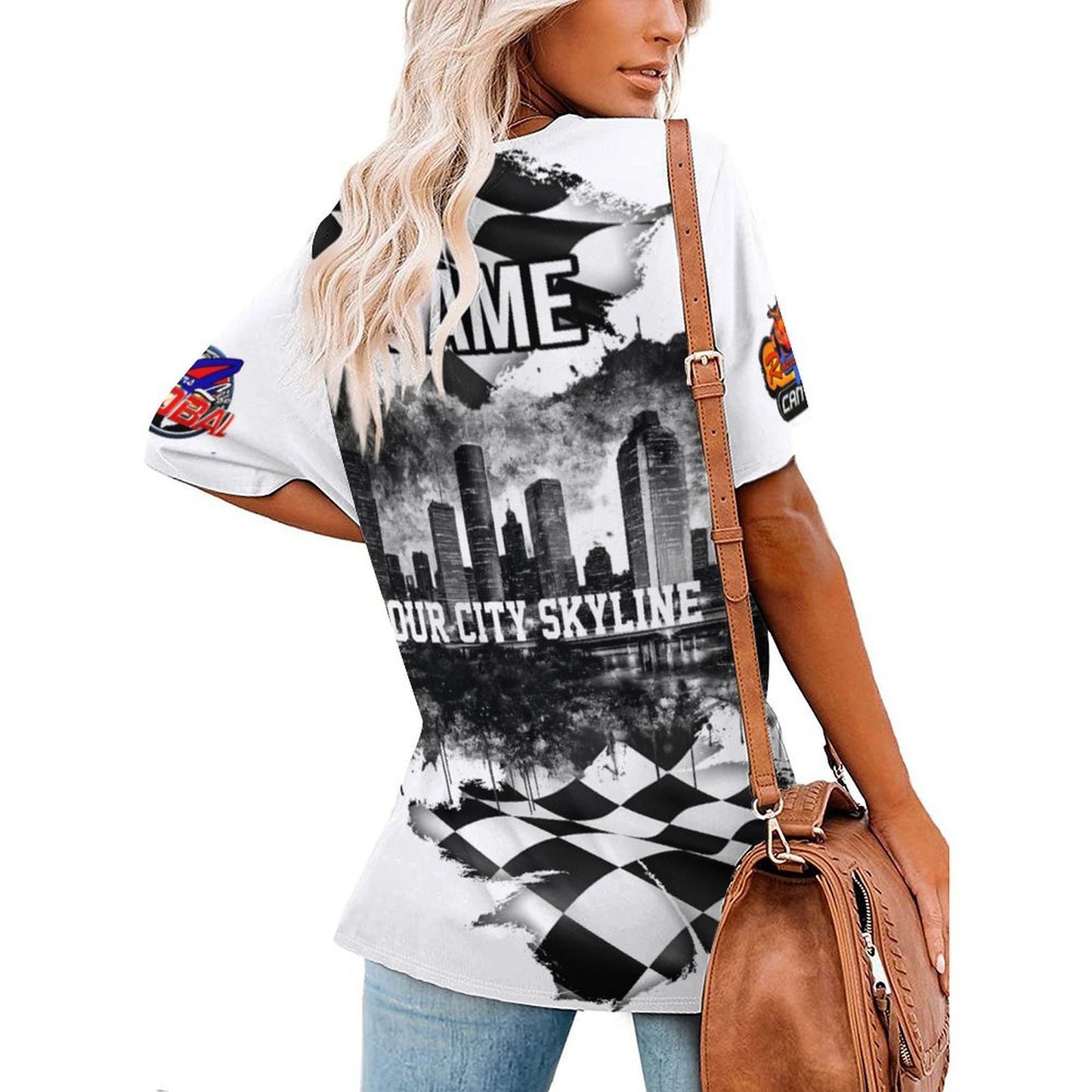 R4L Women's Monochrome Ice Silk V-Neck T-Shirt - Can Am