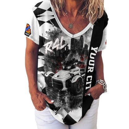 R4L Women's Monochrome Ice Silk V-Neck T-Shirt - Can Am