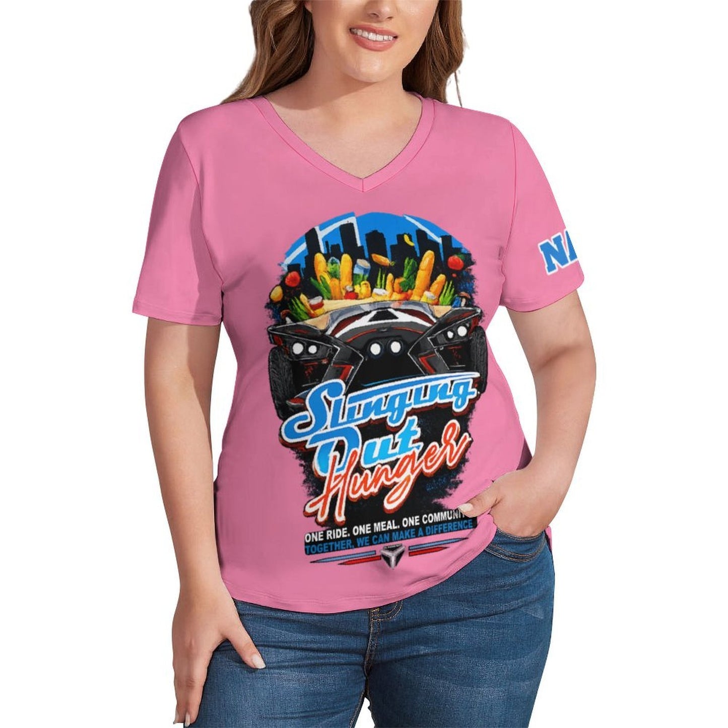 R4L Slinging Out Hunger Women's Ice Silk V-Neck T-Shirt - Pnk