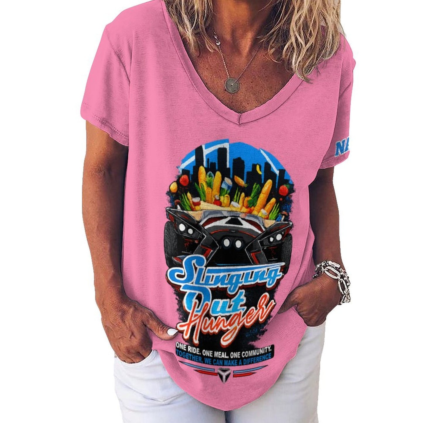 R4L Slinging Out Hunger Women's Ice Silk V-Neck T-Shirt - Pnk