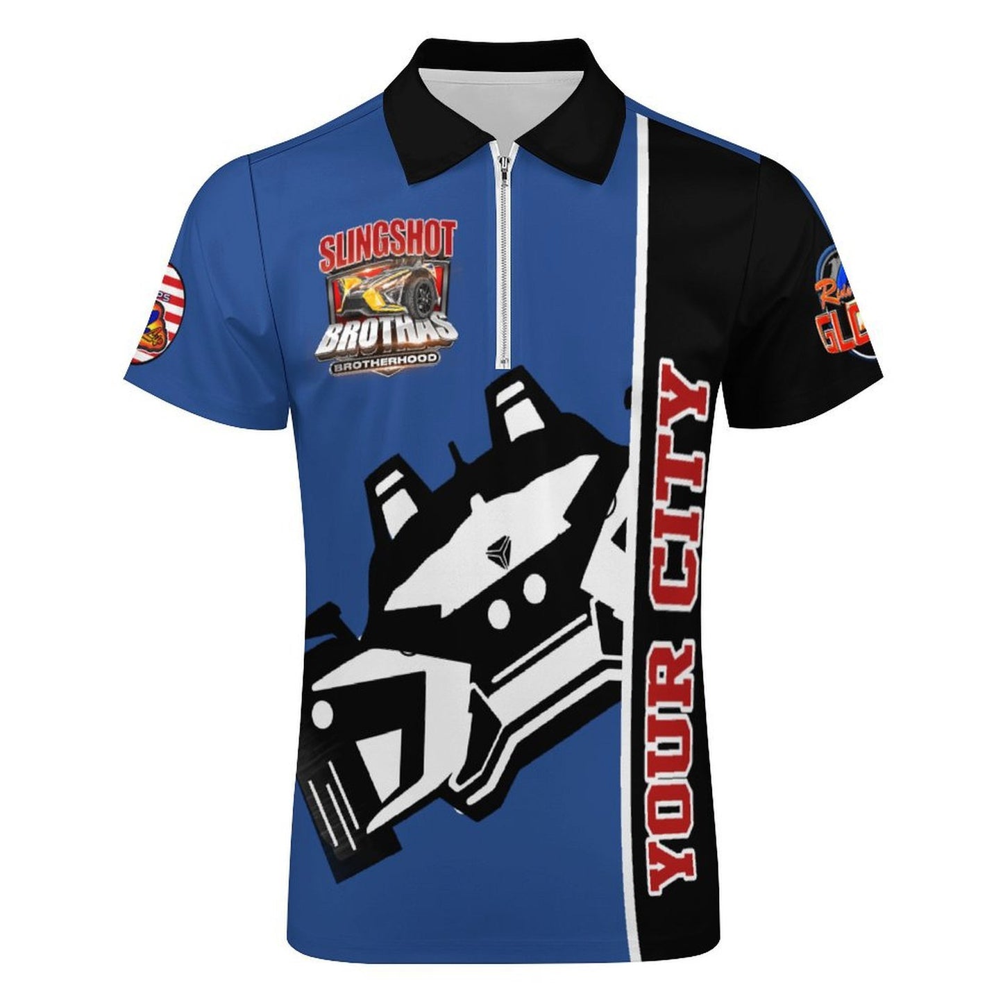 R4L Short-Sleeve Zip Polo Shirt - Blu