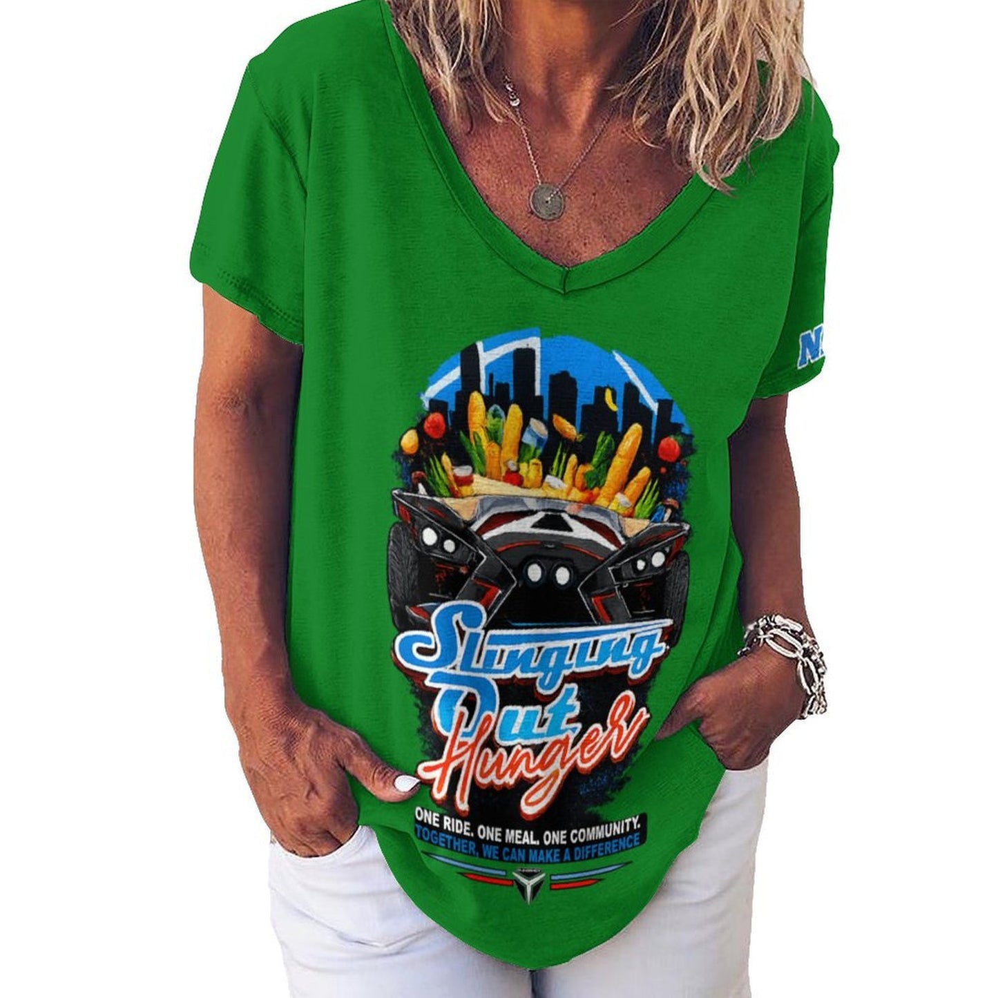 R4L Slinging Out Hunger Women's Ice Silk V-Neck T-Shirt - Grn