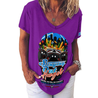 R4L Slinging Out Hunger Women's Ice Silk V-Neck T-Shirt - Prple