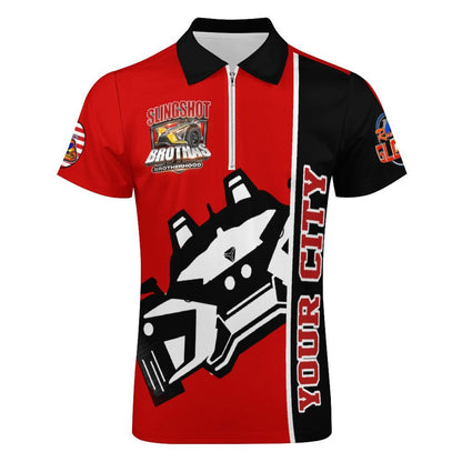 R4L Short-Sleeve Zip Polo Shirt - Red