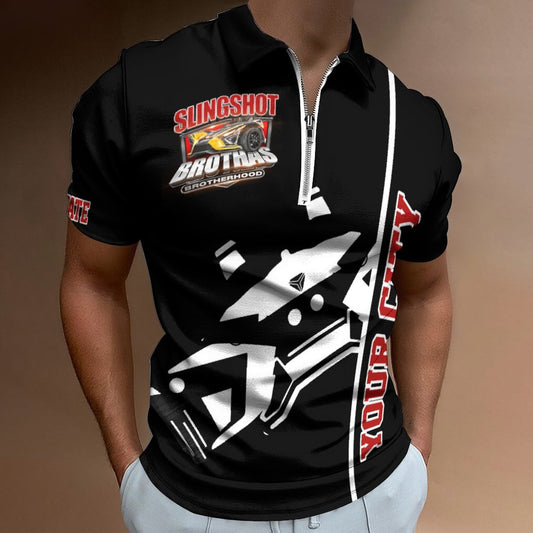 R4L Slingshot Brothas Customizable Short-Sleeve Zip Polo Shirt - 7 Colors - Add your City (Front) and State (Right Sleeve)