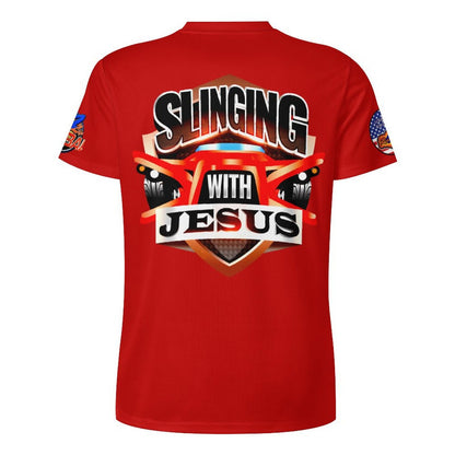 R4L Slinging with Jesus Glowing Cross Ice Silk Tee Red