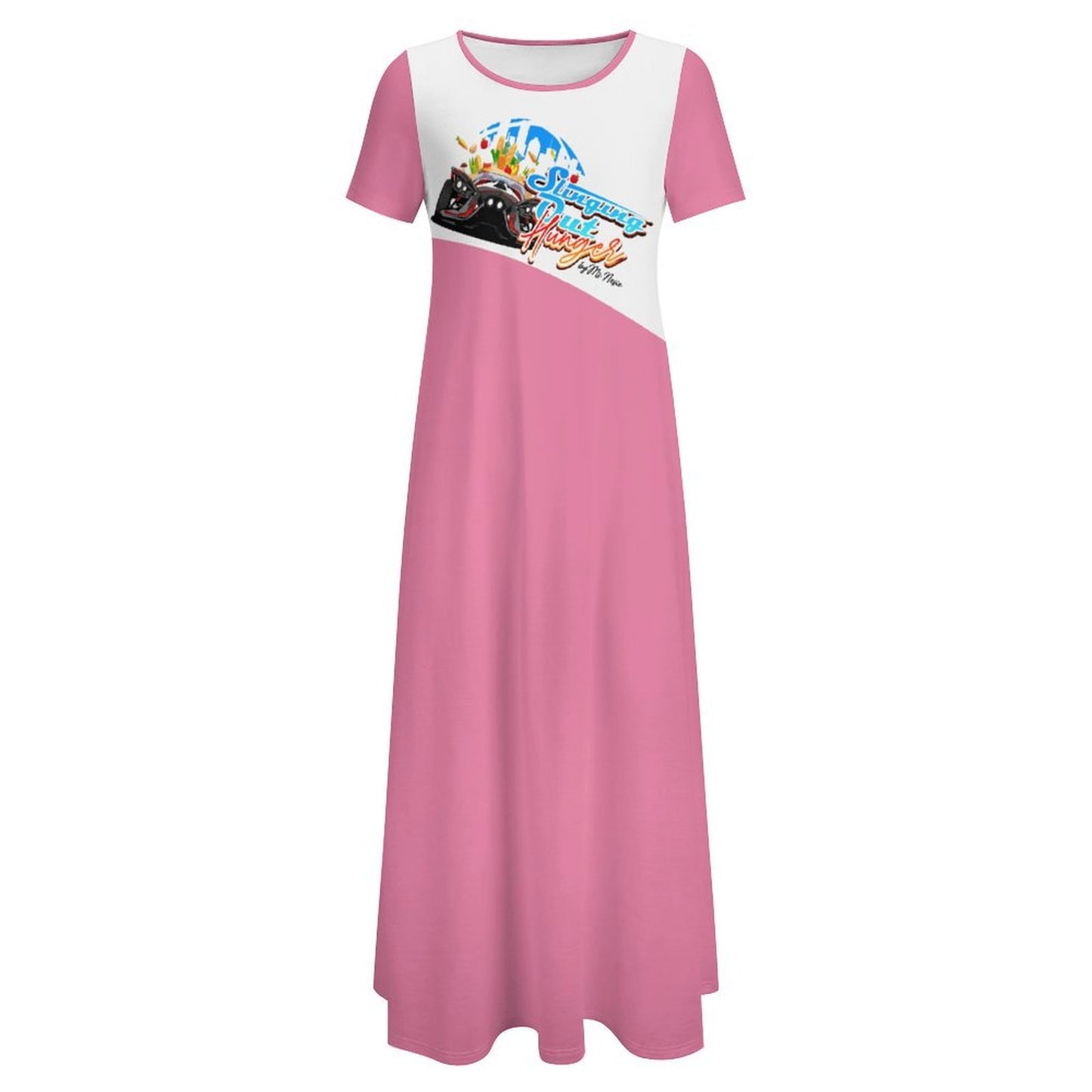 R4L Slinging Out Hunger Short Sleeve Round-Neck Long Dress - Pnk