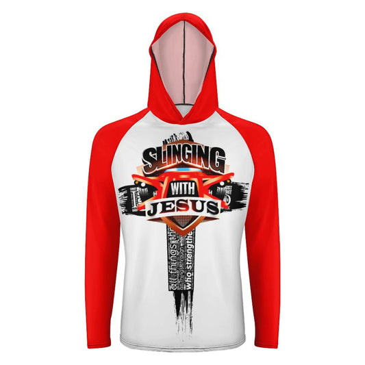 Slinging for Jesus Long Sleeve Sun Protection Hoodie - Red