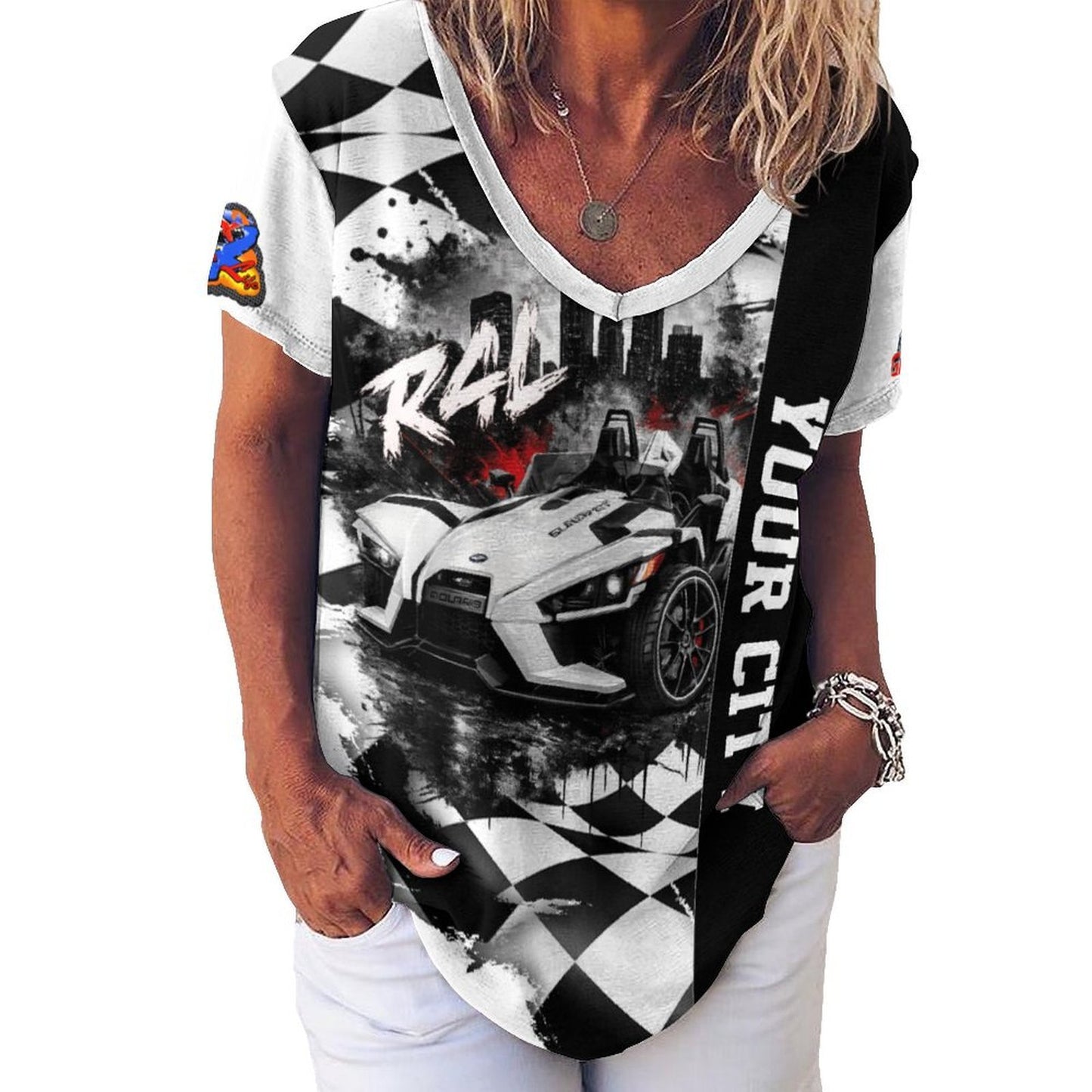 R4L Women's Monochrome Ice Silk V-Neck T-Shirt - Slingshot