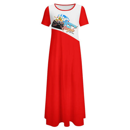 R4L Slinging Out Hunger Short Sleeve Round-Neck Long Dress - Red